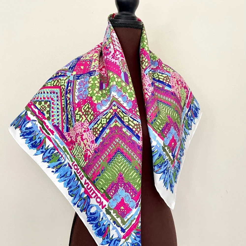 Louis Vuitton Scarf Monogram Paradise Barbie Blue Green Pink Silk Wrap